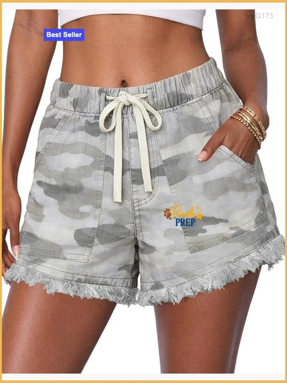 High Waisted Denim Shorts with Drawstring Fringe Hem and Pockets